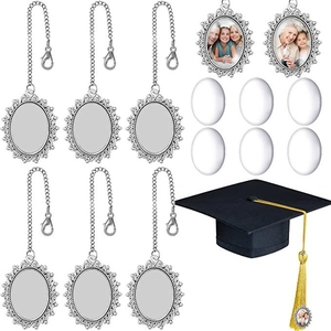 DIY graduation cap photo charm set with silver oval bases and clear glass cabochons
