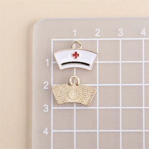 Fashionable white nurse hat alloy pendant with red cross for DIY jewelry making