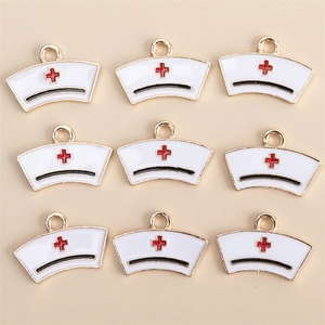 Enamel Alloy White Nurse Hat Pendant DIY Jewelry Making Findings Medical Red Cross Medical Theme Charm Accessory For Jewelry DIY