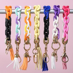 Pulsera Llavero de Cadena Gruesa de Acrílico Con Borla de PU Pulsera de Plástico de Colores Colgante para Bolso Accesorios de Joyería de Moda