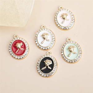 Legierung Strass Rose Blume Emaille Anhänger Oval Relief Floral DIY Schmuckherstellung Charms Für Halskette Armband Damen Geschenk