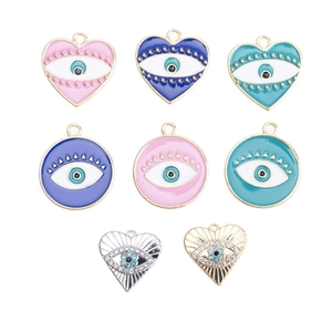 Pendentifs œil maléfique en alliage émaillé en forme de cœur et rond pour bijoux DIY