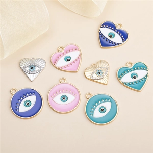 Pendentifs en Alliage Émaillé Mauvais Œil Cœur Rond pour Création de Bijoux DIY Breloques Talisman Accessoires Faits Main