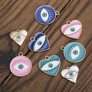 Pendentifs œil maléfique en alliage cœur et rond avec émail pour bijoux DIY créatifs