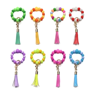 Portachiavi a Bracciale con Perline in Silicone e Nappa in Pelle PU Anello in Lega per Donna Accessori Moda Anti-smarrimento