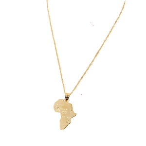 Goldene Afrika Karte Anhänger Halskette mit geografischer Gravur und feiner Kordelkette