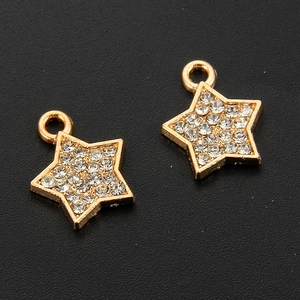 Golden star floating locket charms with sparkling rhinestones for DIY jewelry making