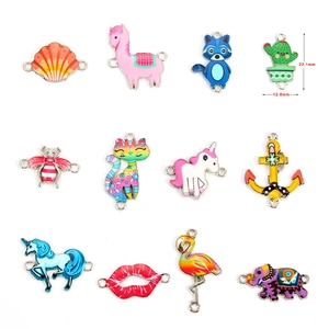 DIY Cartoon Alloy Enamel Animal Charms For Jewelry Making Unicorn Elephant Flamingo Cactus Shell Bee Lips Llama Cat Anchor Drip Oil Connectors