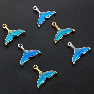 Colorful enamel gradient mermaid tail charms in gold and silver plating for DIY jewelry