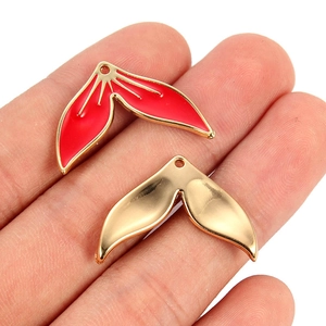 Colorful enamel mermaid tail charms for DIY jewelry making in red and gold finish