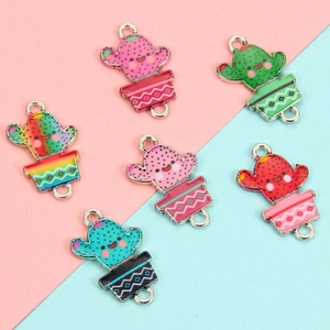 Detailed view of colorful cactus enamel alloy charms for DIY jewelry making