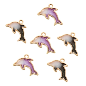 Golden dolphin enamel charms with glitter gradient for DIY bracelets and necklaces