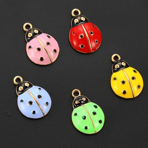 Colorful enamel ladybug charms in five vibrant colors for DIY jewelry making