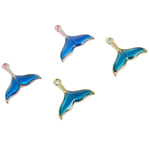 Blue gradient mermaid tail charms for DIY jewelry making with gold and silver edges