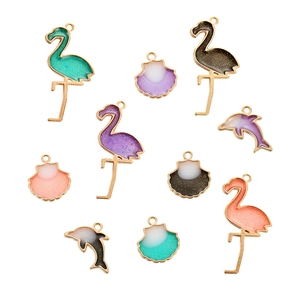 Enamel Alloy Animal Marine Life Charms Flamingo Dolphin Scallop Pendants With Glitter For DIY Bracelet Jewelry Making