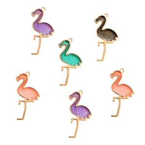 Colorful flamingo enamel charms with gold edges and glitter for DIY jewelry making