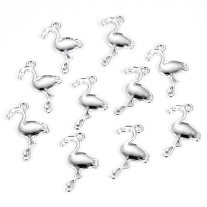 Set di 10 ciondoli a forma di fenicottero in lega d'argento per creazione gioielli DIY