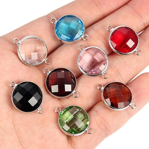 Handheld 20x15mm faceted glass crystal pendants with silver metal frames for DIY jewelry