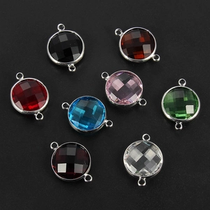 7-piece set of 20mm round crystal pendants with silver metal frames for DIY jewelry