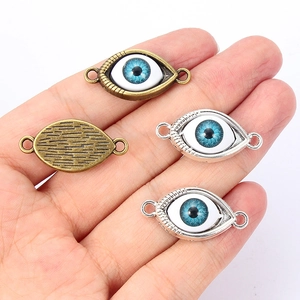 Retro DIY alloy evil eye connector charms in antique silver and bronze for jewelry making