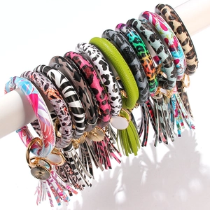 Armband-Schlüsselanhänger Mit Quaste Leopardenmuster PU-Leder O-Ring Schlüsselring Für Damen Modeschmuck Schlüsselhalter Handtaschen-Anhänger