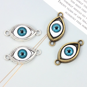 DIY Retro Alloy Evil Eye Pendants Turkish Blue Eye Double Hole Jewelry Connectors Antique Silver Bronze Charms Jewelry Making