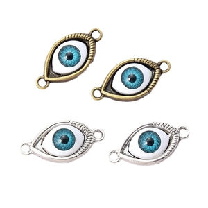 Retro evil eye charm connectors in silver and bronze for DIY jewelry bracelets