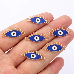 Pendentifs œil maléfique bleu avec cils dorés et doubles boucles pour bijoux DIY