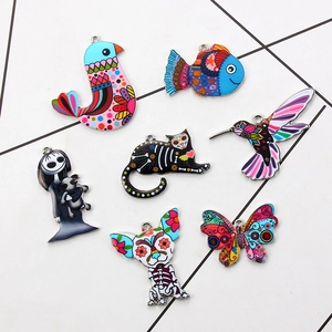 DIY bunte Emaille-Anhänger im mexikanischen Stil mit Vögeln Katzen und Hunden Charms