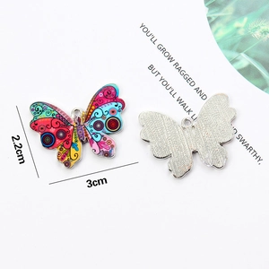 Detailansicht des farbenfrohen Emaille-Schmetterlingsanhängers mit 3 cm Breite und Rückseite