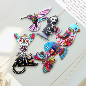 Bunte Emaille-Anhänger aus Legierung mit Vögeln und Katzen für DIY-Schmuckherstellung