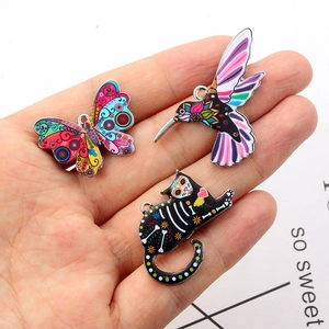 DIY Emaille-Anhänger aus Legierung mit Schmetterling, Kolibri und Katze für Schmuckdesign