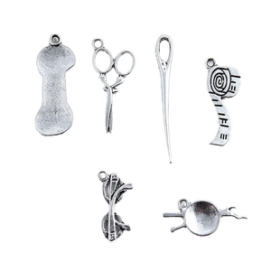 Lot de 6 breloques de couture en alliage argenté vintage avec ciseaux pour bijoux DIY