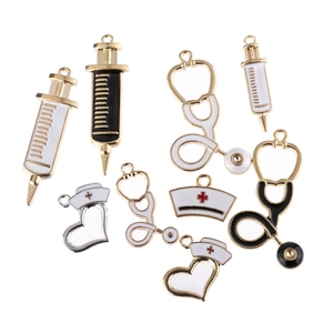 DIY medical theme enamel alloy pendant set with syringe, stethoscope and nurse hat shapes