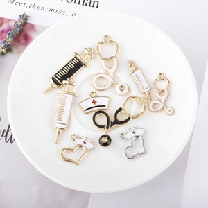 Alloy Enamel Medical Theme Charms Syringe Stethoscope Nurse Hat Pendants For DIY Jewelry Making Necklace Decoration Gift