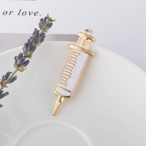 Golden enamel syringe pendant for medical nurse necklace making with lavender decor