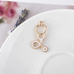 Golden stethoscope pendant with white enamel inlay for DIY handmade jewelry accessories
