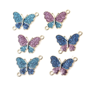 Glitter butterfly charm connectors in gold alloy for DIY necklace and bracelet jewelry