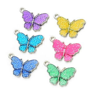 6er-Set glitzernde Emaille-Schmetterlingsanhänger für DIY-Schmuck und Halsketten