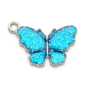 Glitzernder himmelblauer Schmetterling-Anhänger mit Silberplatte für DIY Schmuck