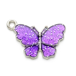Lila Glitzer Schmetterling Anhänger aus Legierung für DIY Schmuck und Halsketten