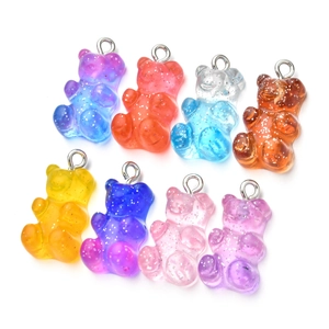 Colorful glitter resin gummy bear pendants for DIY jewelry necklaces and earrings