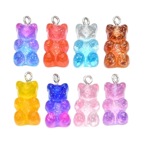 Eight colorful glitter resin bear pendants for DIY jewelry necklaces and earrings