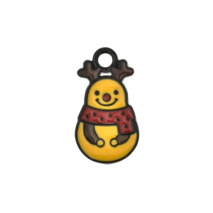 Detailansicht eines gelben Emaille-Elch-Schneemann-Anhängers für Weihnachts-DIY-Schmuck