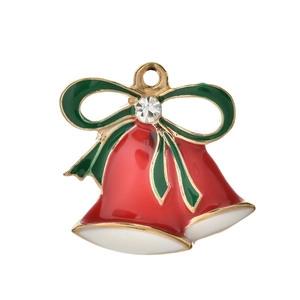 Weihnachtsglocken-Anhänger mit roter und grüner Emaille und zentralem Strassstein-Detail