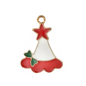 Detailansicht Emaille Weihnachtsmütze Anhänger mit Goldbeschichtung für DIY Schmuck