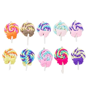 10er-Set bunte Regenbogen-Lollipop-Anhänger mit Schleifen für DIY-Schmuck und Bastelarbeiten