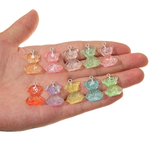 Set di 10 ciondoli a forma di orsetto in resina trasparente glitterata per gioielli fai da te