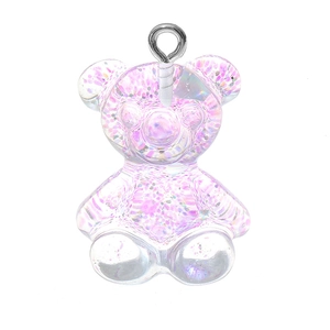 Ciondolo a forma di orsetto in resina trasparente glitterata con anello per gioielli fai da te