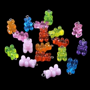 Colorful resin bear pendants in various translucent shades for DIY jewelry making